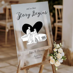 Classic Minimalist Line Art Wedding Welcome Acrylic Sign
