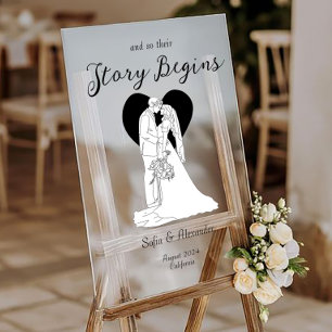 Classic Minimalist Line Art Wedding Welcome Acrylic Sign