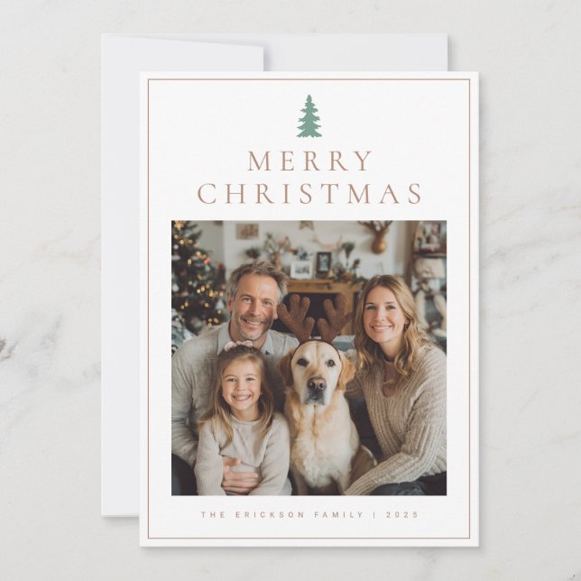 Classic Minimalist Merry Christmas Photo Holiday Card (Front)