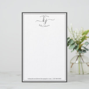 Classic Minimalist Monogram Script Grey Frame  Stationery