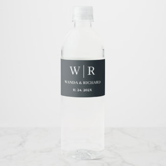 Classic Minimalist Monogram Wedding  Water Bottle Label