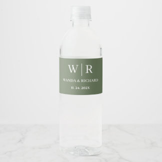 Classic Minimalist Monogram Wedding  Water Bottle Label