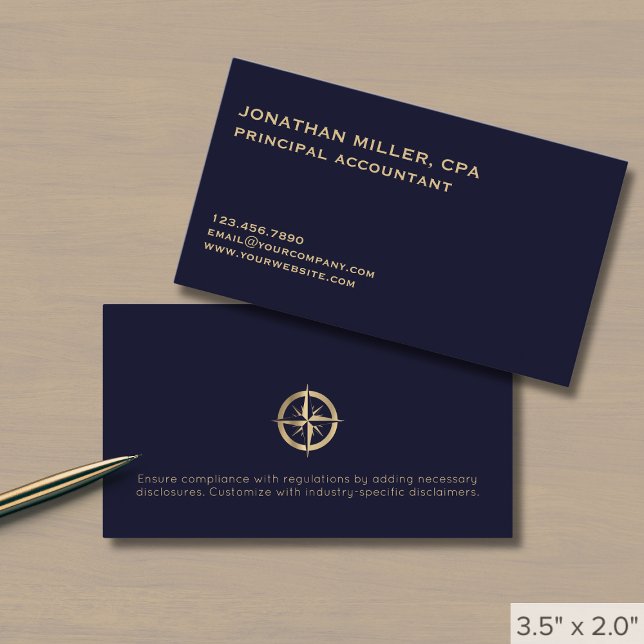Classic Minimalist Navy Blue Gold Logo Business Card (Creator Uploaded)