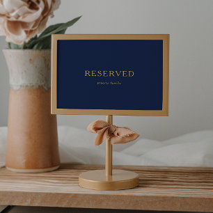 Classic Minimalist Navy Blue Gold Reserved Sign