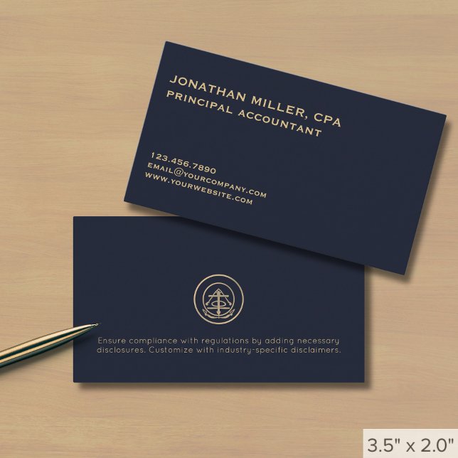 Classic Minimalist Navy Blue Gold Seal Logo Business Card (Creator Uploaded)