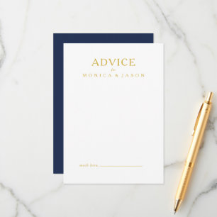Classic Minimalist Navy Blue   Gold Wedding Advice Card