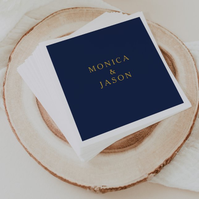 Classic Minimalist Navy Blue | Gold Wedding Napkin (Creator Uploaded)