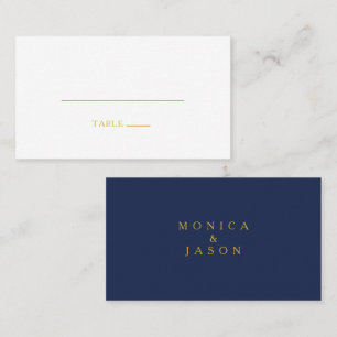 Classic Minimalist Navy Blue   Gold Wedding Place Card