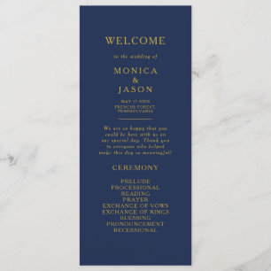 Classic Minimalist Navy Blue   Gold Wedding Program