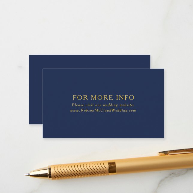 Classic Minimalist Navy Blue Gold Wedding Website Enclosure Card (Front/Back In Situ)