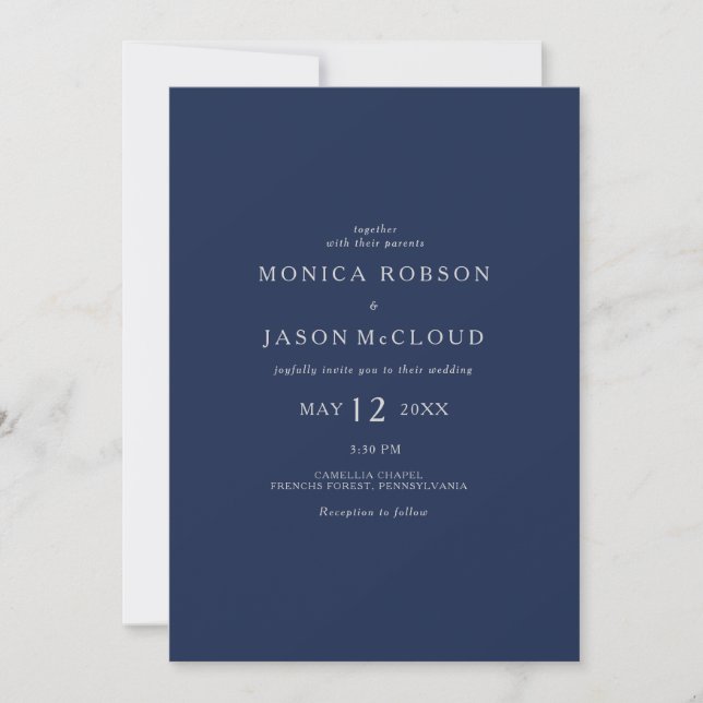 Classic Minimalist Navy Blue Silver Casual Wedding Invitation (Front)