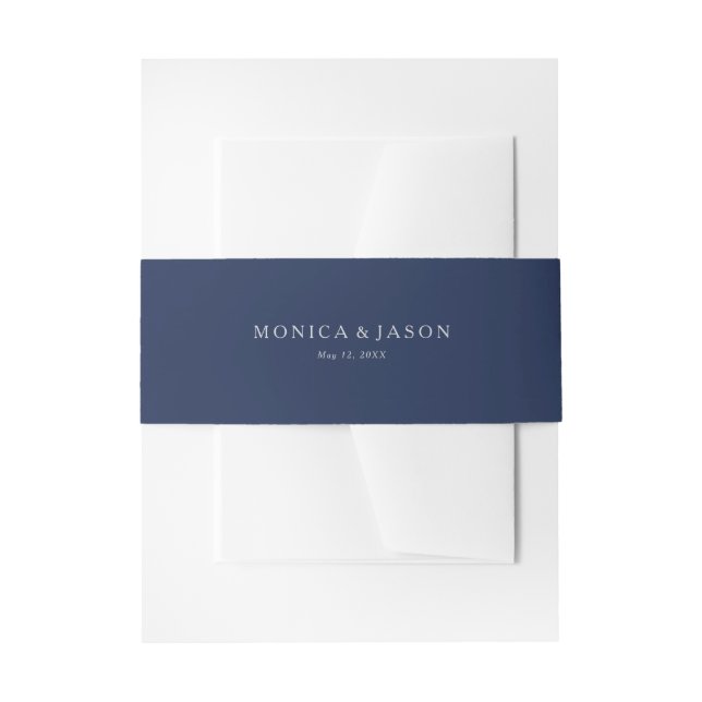 Classic Minimalist Navy Blue | Silver Wedding Invitation Belly Band (Front Example)