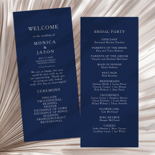 Classic Minimalist Navy Blue   Silver Wedding Program