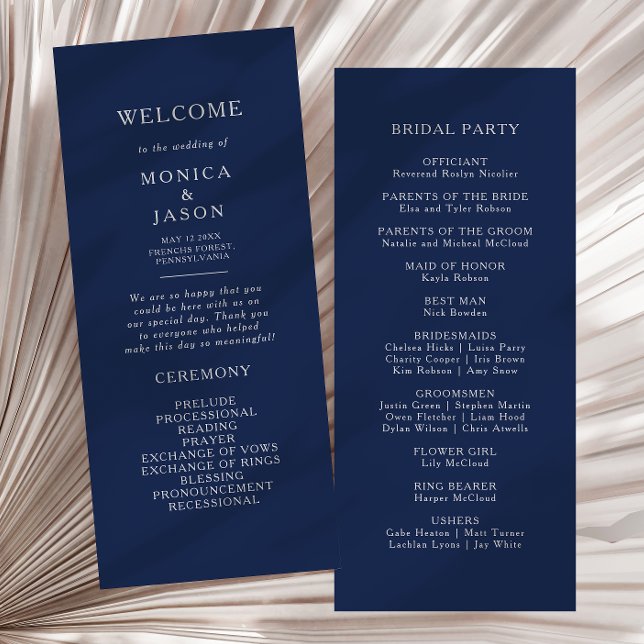 Classic Minimalist Navy Blue | Silver Wedding Program (Creator Uploaded)