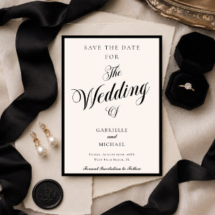 Classic Minimalist Old Money Black Ivory Wedding  Save The Date