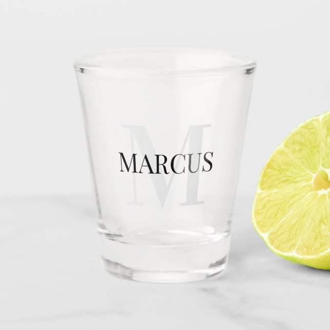 Classic Minimalist Personalised Monogram and Name Shot Glass (Front)
