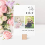 Classic Minimalist Photo Editable Table Number<br><div class="desc">This simple design features a minimalist layout highlighted by trendy script and your favourite photos that correspond to the table numbers. Table one has your first birthday pictures, table two is when you were both two, etc. Add your text using the template form. Change all colours using the advanced editing...</div>