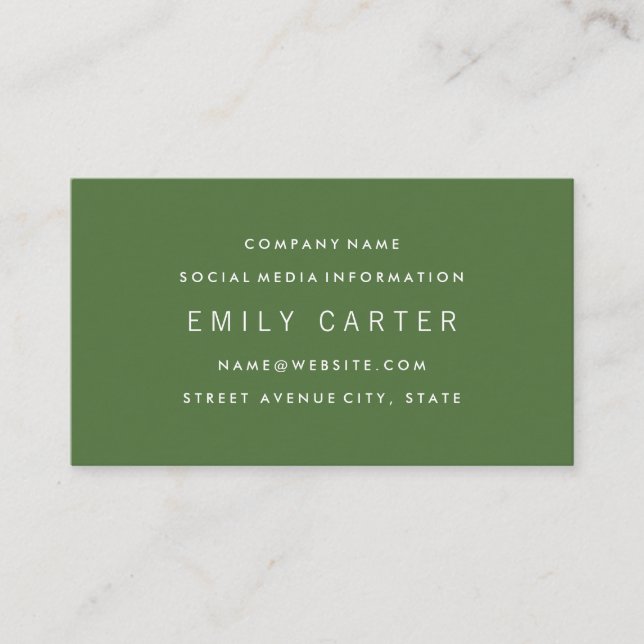 Classic Minimalist Professional Green Business Card (Front)