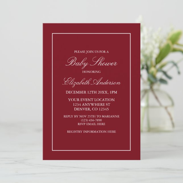Classic Minimalist Red Baby Shower Invitation (Standing Front)