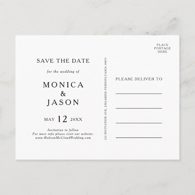 Classic Minimalist Save The Date Postcard (Back)