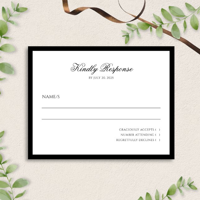 Classic Minimalist Script Black and White Wedding  RSVP Card (Creator Uploaded)