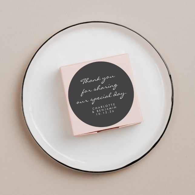 Classic Minimalist Script Black Thank You Wedding  Classic Round Sticker (Creator Uploaded)