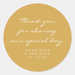 Classic Minimalist Script Yellow Thank You Wedding Round Sticker