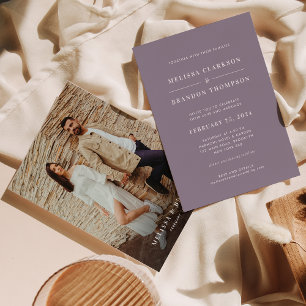 Classic Minimalist Soft Purple Photo Wedding  Invitation