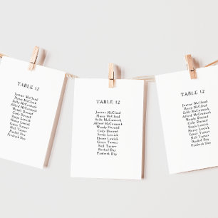 Classic Minimalist Table Number Seating Chart