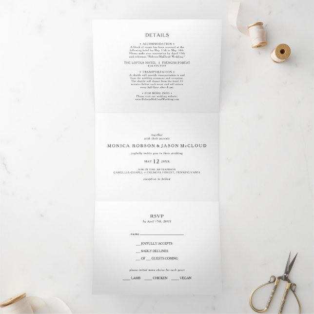Classic Minimalist Wedding All In One Tri-fold Invitation (Inside)