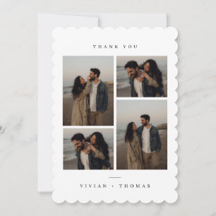 Classic Minimalist Wedding Photo Collage Scalloped Thank You Card