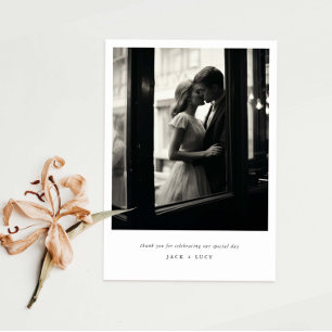 Classic Minimalist Wedding Photo  Thank You Card
