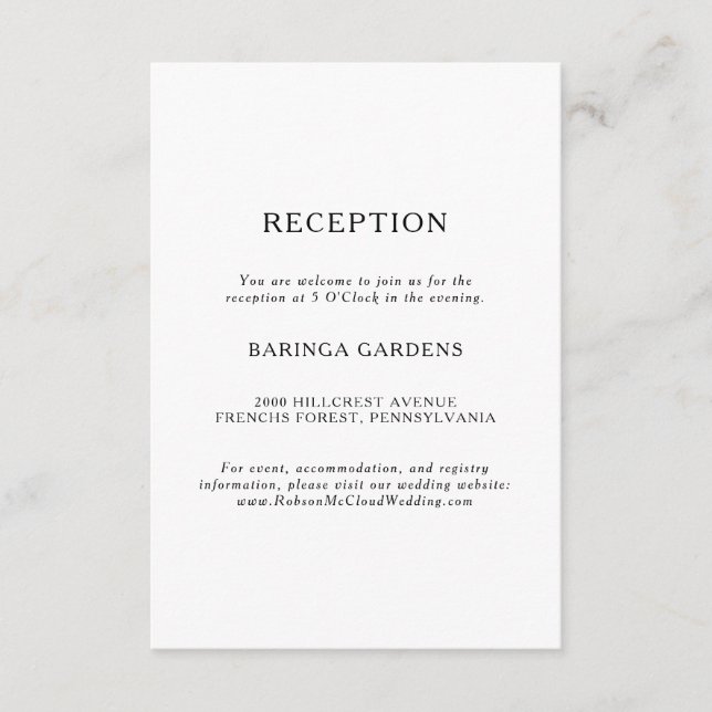 Classic Minimalist Wedding Reception Card (Front)