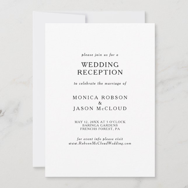 Classic Minimalist Wedding Reception Invitation (Front)
