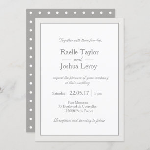 Classic minimalist white grey polka dots wedding invitation
