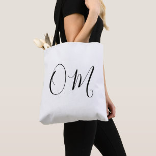 Classic Minimalist White "OM" Tote Bag