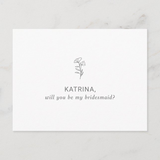 Classic Minimalist will you be my bridemaid Invitation Postcard (Front)