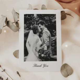 Classic Minimalistic Script Wedding Photo Thank You Card