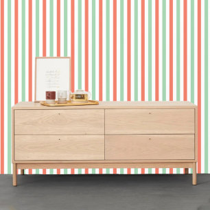 Classic Mint Coral Minimalist Stripes Wallpaper
