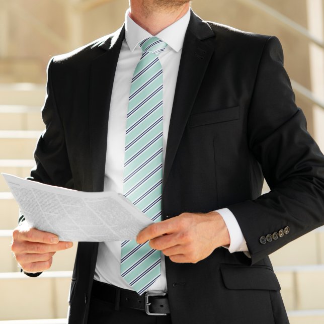 Classic Mint Green and Navy Stripes Tie (Creator Uploaded)