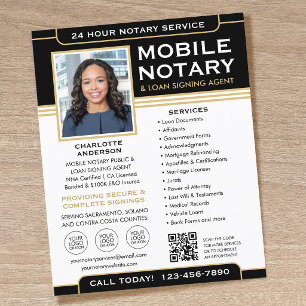 Classic Mobile Notary Flyer QR Code Black Gold