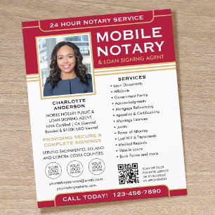 Classic Mobile Notary Flyer QR Code Red Gold