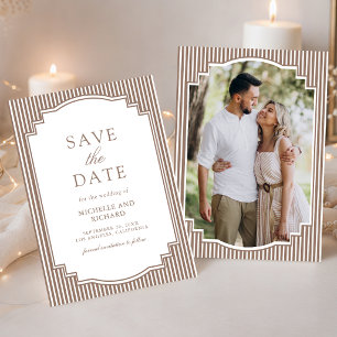 Classic Mocha Brown Striped Photo Wedding Save The Date
