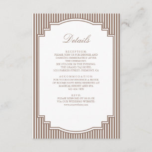 Classic Mocha Brown Striped Wedding Details Enclosure Card