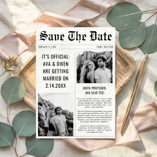 Classic Modern 2 Photo Wedding Newspaper Style  Save The Date
