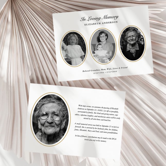 Classic Modern 4-Photo Printed/Downloadable Death Announcement (Creator Uploaded)