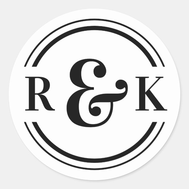 Classic Modern Ampersand Two Monogram Initials Classic Round Sticker (Front)