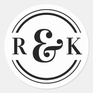 Classic Modern Ampersand Two Monogram Initials Round Sticker