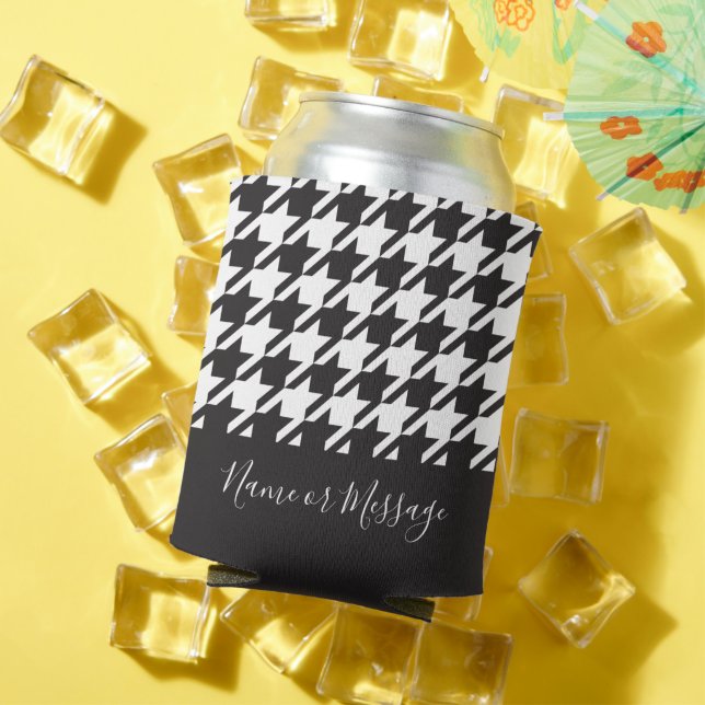 Classic Modern Black and White Houndstooth Can Cooler (In Situ Summer)