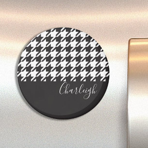 Classic Modern Black and White Houndstooth Magnet